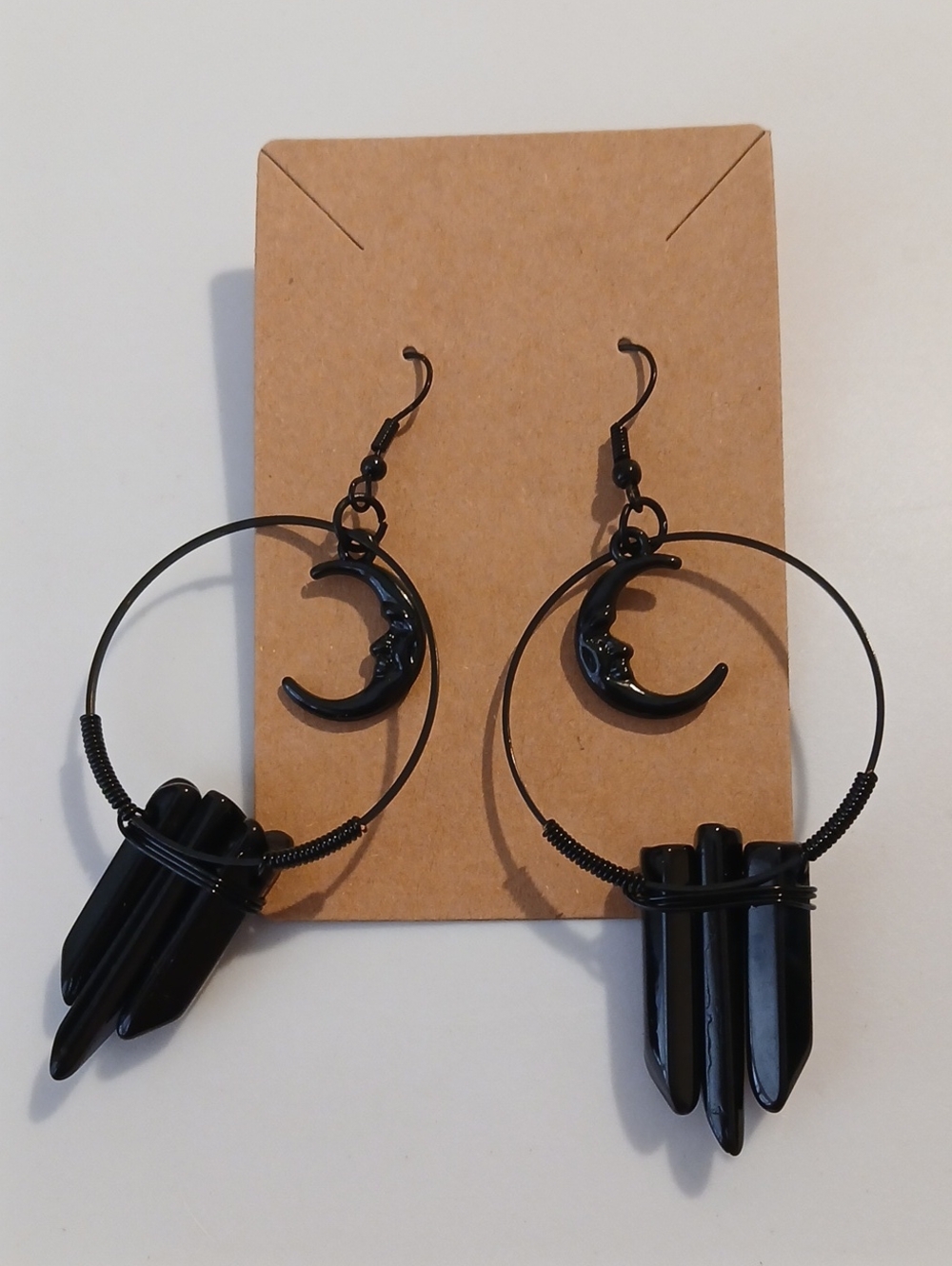 Fashion Jewelry Black Crescent Moon Hoop Earrings with Crystal Points